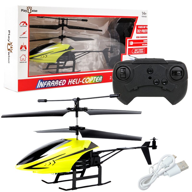 Helicóptero de juguete anticolisión con Control remoto inalámbrico de 6 estilos con 2 canales con caja de para niños y adultos: Yellow(color box)