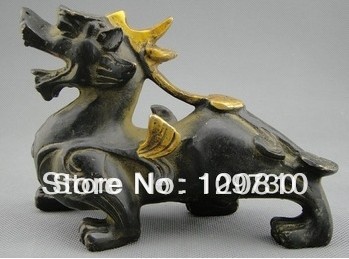 00171 Oude Chinese Bronzen Pi Xiu Standbeeld