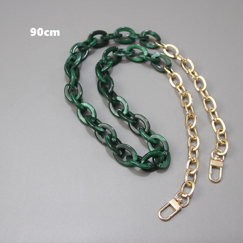 Nuovo di Modo Della Donna Della Catena Accessorio Verde Marrone Beige Acrilico Catena di Metallo Di Lusso Cinghia di Spalla Delle Donne Frizione Manico A Catena: green  90cm