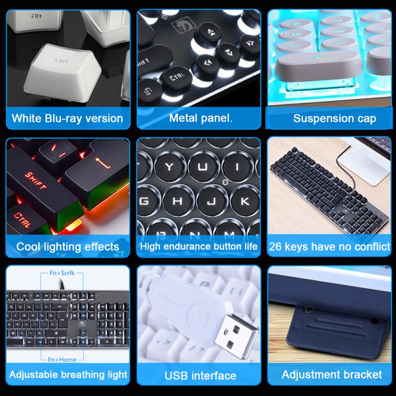 Wired Gaming Keyboard Mechanical LED Backlit Keyboards USB 104 Keycaps Keyboard Computer Game Keyboards Computer Peripherals