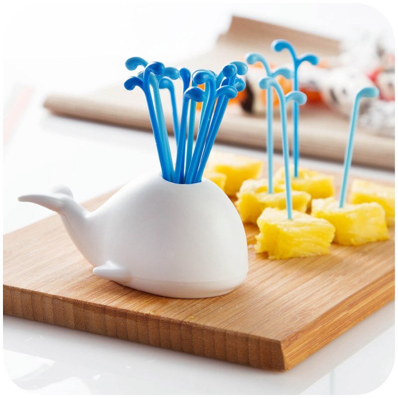 Conjunto de 1 Juego de ballena blanca Beluga, accesorios de cocina, herramientas de dispositivos de cocina de frutas para verdura, decoración para el hogar, para fiestas, salas de estar, juego de tenedor de fruta