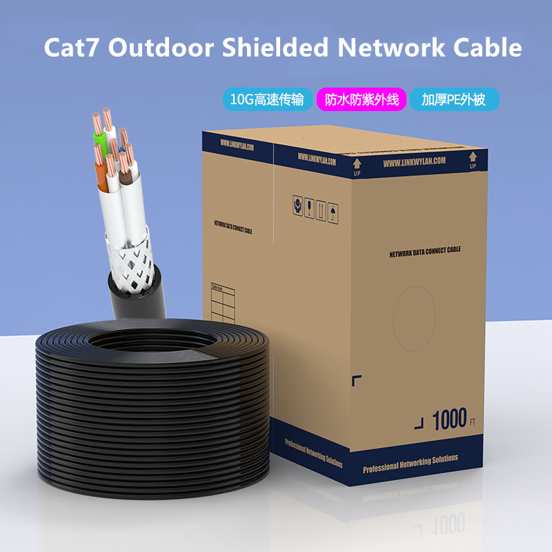 Cat7 Ethernet Cable 10Gbps SFTP Double-Shielded Outdoor RJ45 Network Internet Wire 26AWG Waterproof UV Resistant lan Cable Cat 7