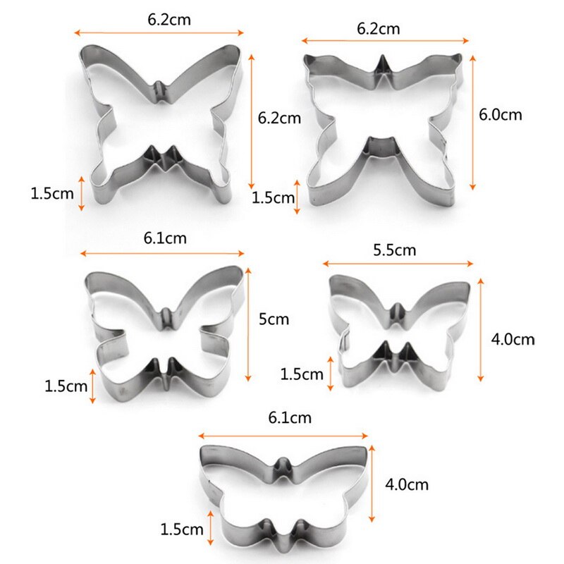 5 stks/set Rvs Kinderen Cartoon Cookie Mallen Vlinder Cookie Cutter Cake Decorating Gereedschap Fondant Cutter