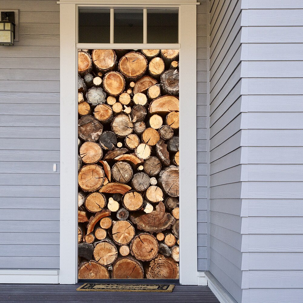 Wood Stack Vinyl Door Stickers Home Decoration for Kitchen Toilet Outdoor Diy Wall Stickers Peel &amp; Stick Art Wallpaper