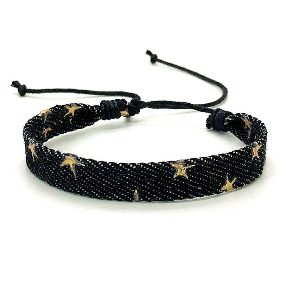 Jahrgang Stern aufbringen blau literarischen Denim Stoff Armbinde für Frauen Männer gotisch ethnischen Hand gewebten Armbinde Modeschmuck: Hellgelb Gold Farbe
