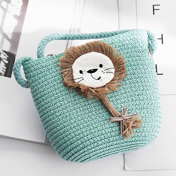 Cartoon Portemonnees Hand Made Kleine Stro Tassen Kinderen Geneigd Schoudertassen Messenger Bag Schattig Meisje Handtassen Kids: Lion-E