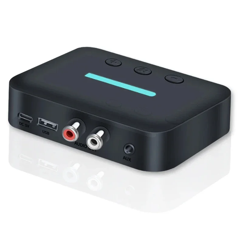 Bluetooth 5.3 Audio Ontvanger Adapter Draadloze Stereo Muziek Usb 3.5Mm Aux R/L Rca Ondersteuning U-Disk Afspelen Voor Desktop Speaker Amp: Black