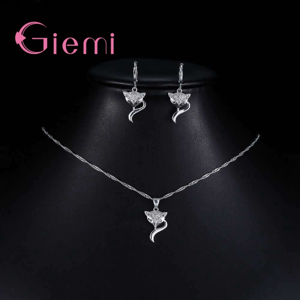 Ensemble de Bijoux pour femmes, collier, boucles d'oreilles, ravissant renard, en argent Sterling 925, Zircon cubique, cristal, Bijoux de fête