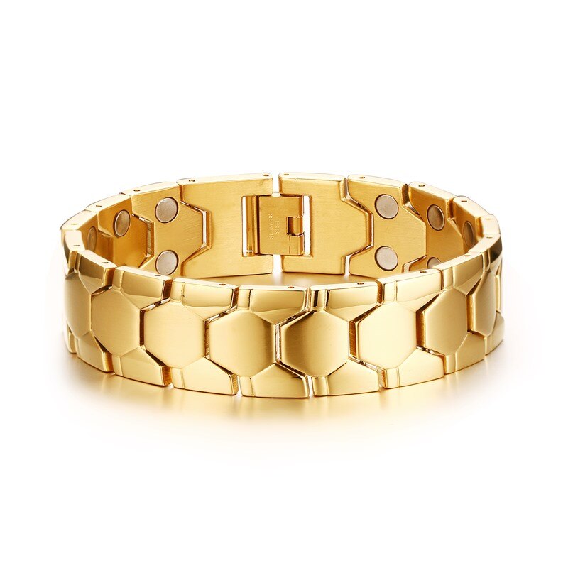 Winterse voetbalstijl armband voor heren goudkleurige energie germanium magnetische armband heren roestvrijstalen schakelarmbanden: Goud