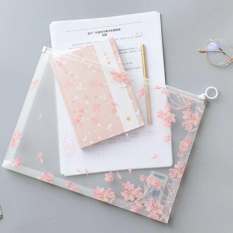 4Pcs/Lot A4 File Zipper Folder PVC Document Bag School and Office Stationery Ticket Storage Bag Large Capacity Pen Bag