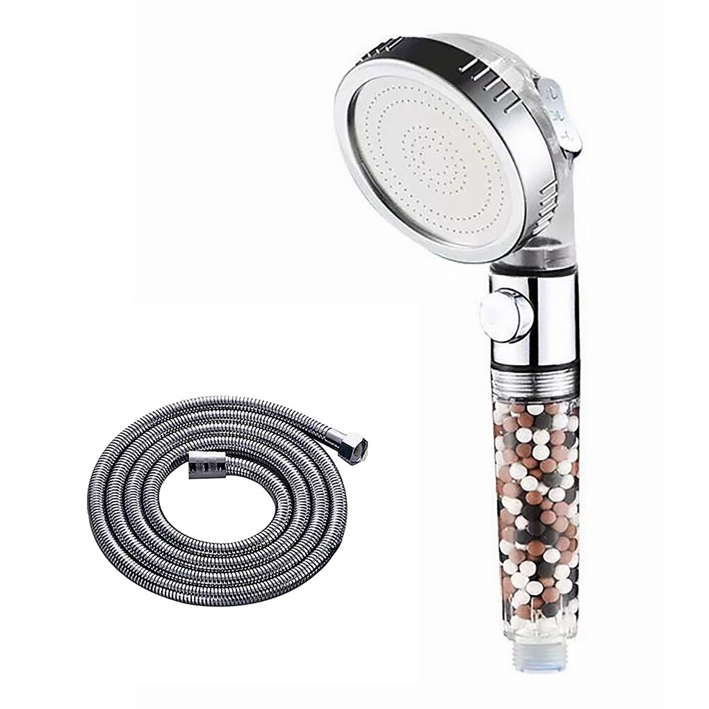 Shower Head Set Negative Ion Filter Bath Spray Water Saving Showerhead High Pressure SPA Nozzle With Switch 1.5m Hose And Base: with-1.5m-Hose