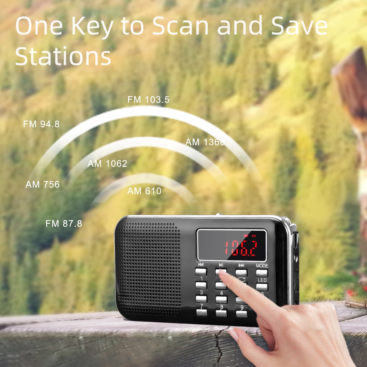 PRUNUS L-218 Mini fm radio receiver AM / FM /SD Card MP3 play Speaker USB /AUX portable Emergency radio with Led light/ antenna