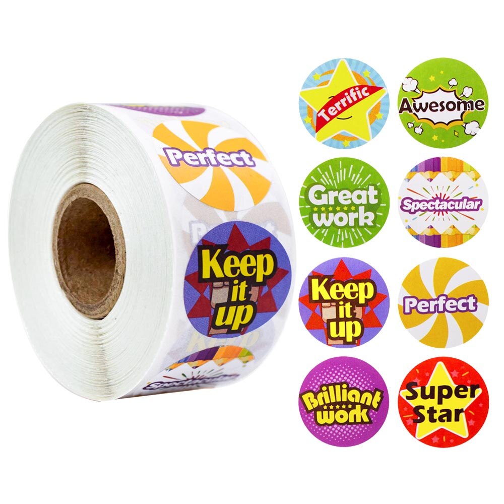 500Pcs Beloning Stickers 1 Inch Aanmoediging Sticker Roll Voor Kids Motivatie Stickers Met Schattige Patroon Voor Studenten Leraren