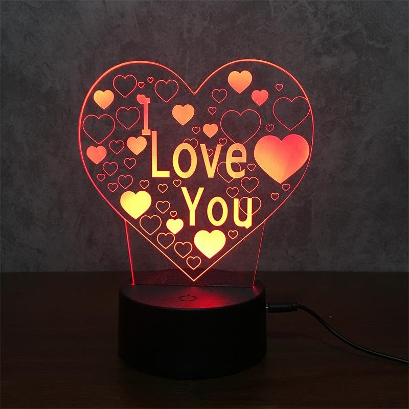 Valentijnsdag Liefde 3D Led Nachtlampje 7 Kleuren Bureaulamp Thuis Gloeilamp Touch Lamp Vrouw Of meisje Vriend K13