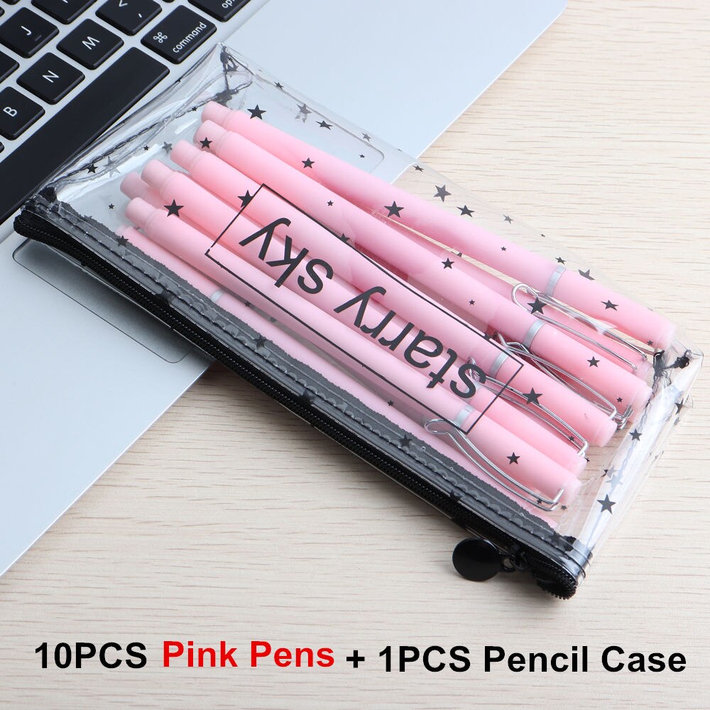 10Pcs/Set Promotional gel pen And Pencil Case Pen Stationery Kawaii Gel Ink Pen School Stationery Office Suppliers Pen: 1Set Pink A