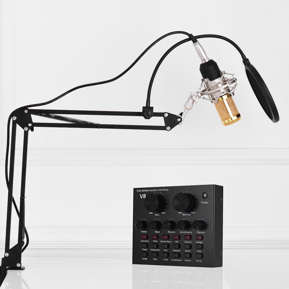 External Audio Mixing Sound Card USB Audio Interface with Multiple Sound Effect Built-in Battery Recording Condenser Mic Kit Set