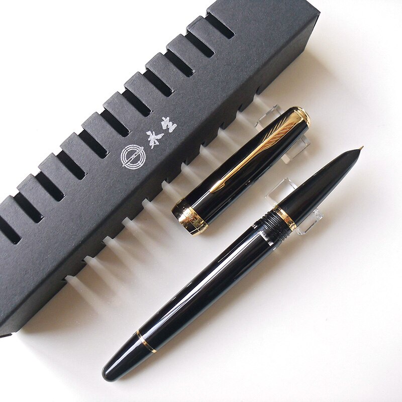 Wing Sung 618 Classic Fountain Pen Piston Transparent Authentic Iridium Fine 0.5mm Outstanding Ink Pen Writing Set: Black-Four Windows