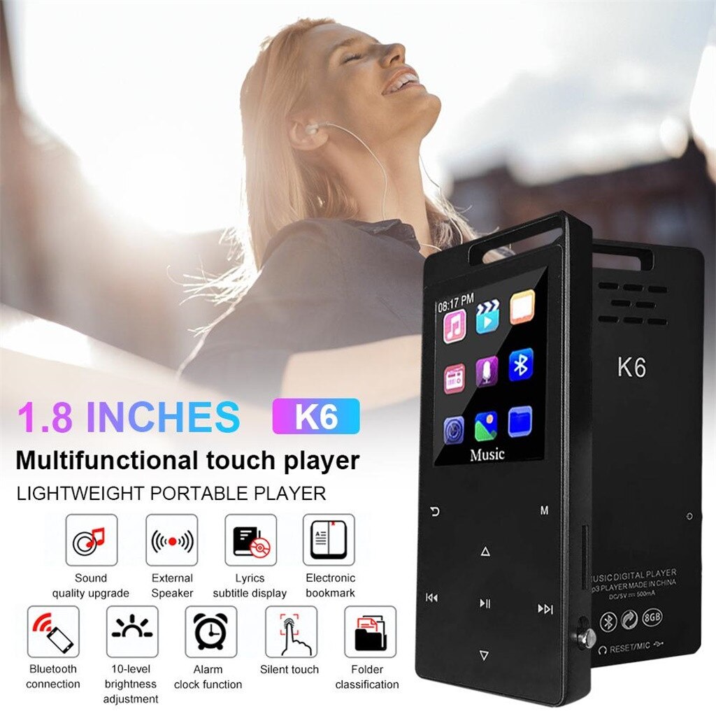 MP3 / MP4 Bluetooth Sport Speler Met Hoofdtelefoon 8Gb 1.8 Inch Contact Screen Usb Hi Fi Muziekspeler Met sd-kaart