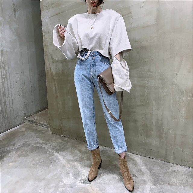 Jeans vrouw casual harem jeans streetwear denim broeken slouchy jeans femme