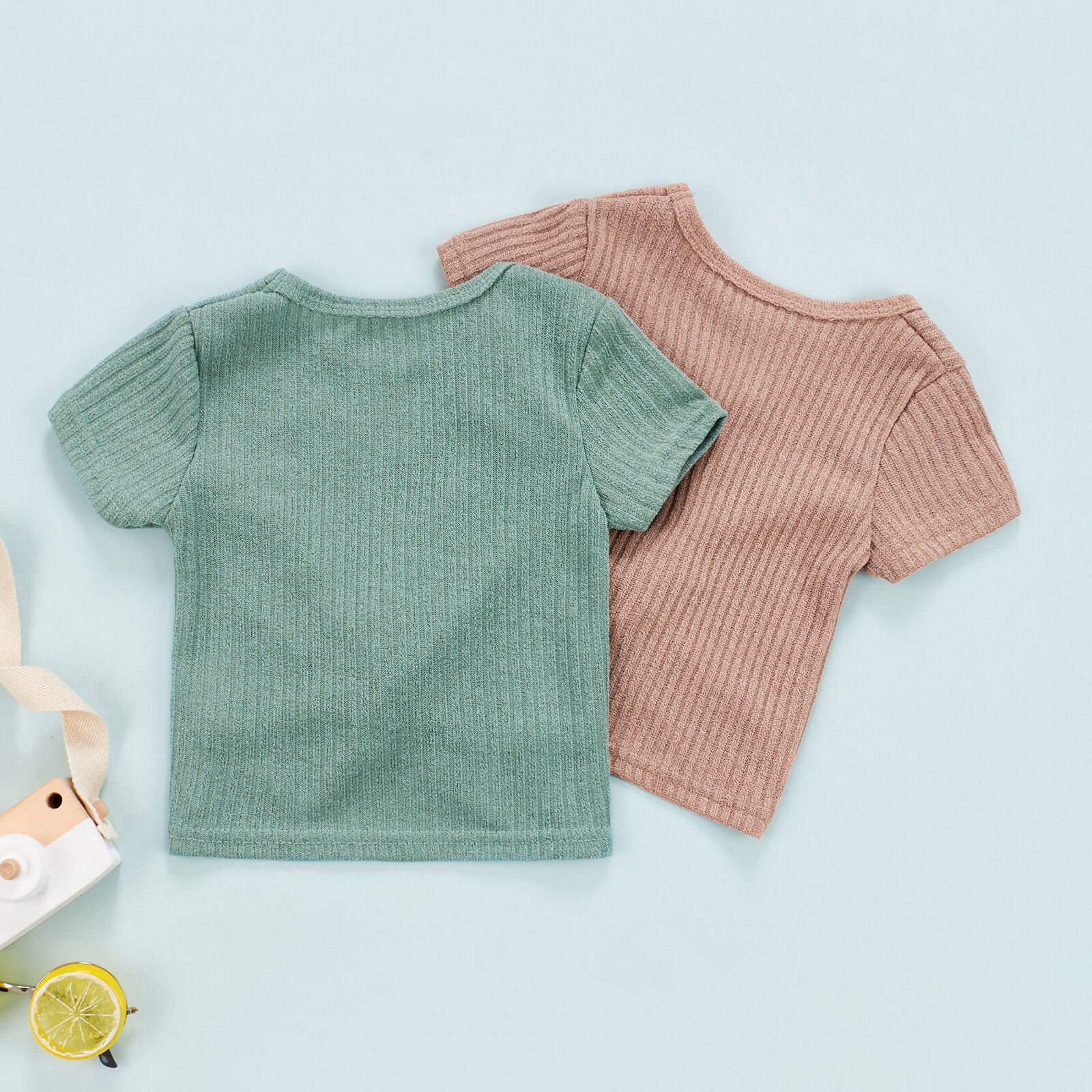 Kids Twee Stukken/Set T-shirts, blauw En Paars Ronde Hals Effen Kleur Korte Mouwen Voor Baby Jongens Meisjes