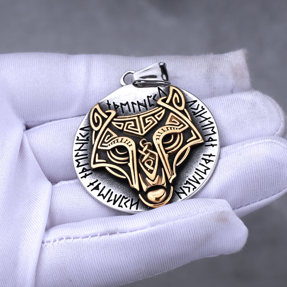 Wolf Guard Rune Rvs Viking Gemengde Goud Kleur Wolf Hoofd Rune Ket... – Grandado