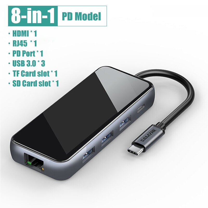 SAMZHE USB C HUB 4K 30Hz Type-C to HDMI Multi USB 3.0 Adapter for MacBook iPad Pro USB-C 3.1 Splitter Port Type C: 8 IN  1