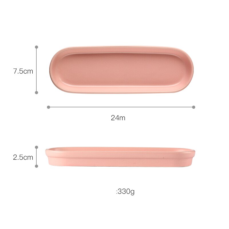 Oval Rectangular Ceramic Plates Pink Simple Long Plate Oven Dish Breakfast Flat Plate European Style Salad Cutlery: Pink