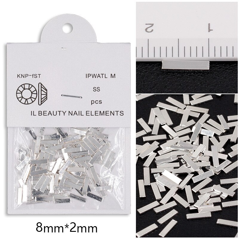 100 st/påse guldtacka silver svart 3d metall nageldekorationer legering berlocker för naglar tillbehör tillbehör verktyg 5 längder: 8mm silver