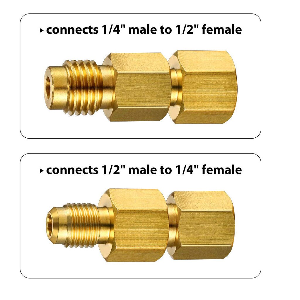 2pcs R134a Brass Refrigerant Tank Adapter To R12 Fitting Adapter 1/2 Female Ac.me 1/4 Male Flare X 1/2 Female Acme#P35