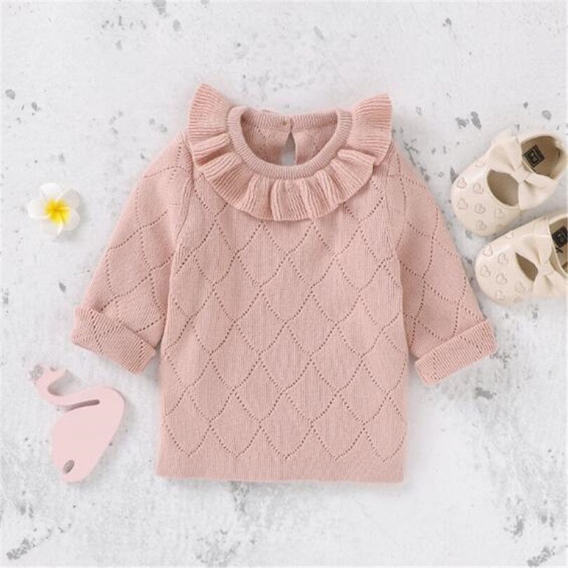Baby sweater baby baby girl sweaters nyfødt strikket baby tøj efterår flæse krave baby pullover pige toddler sweater: 18m