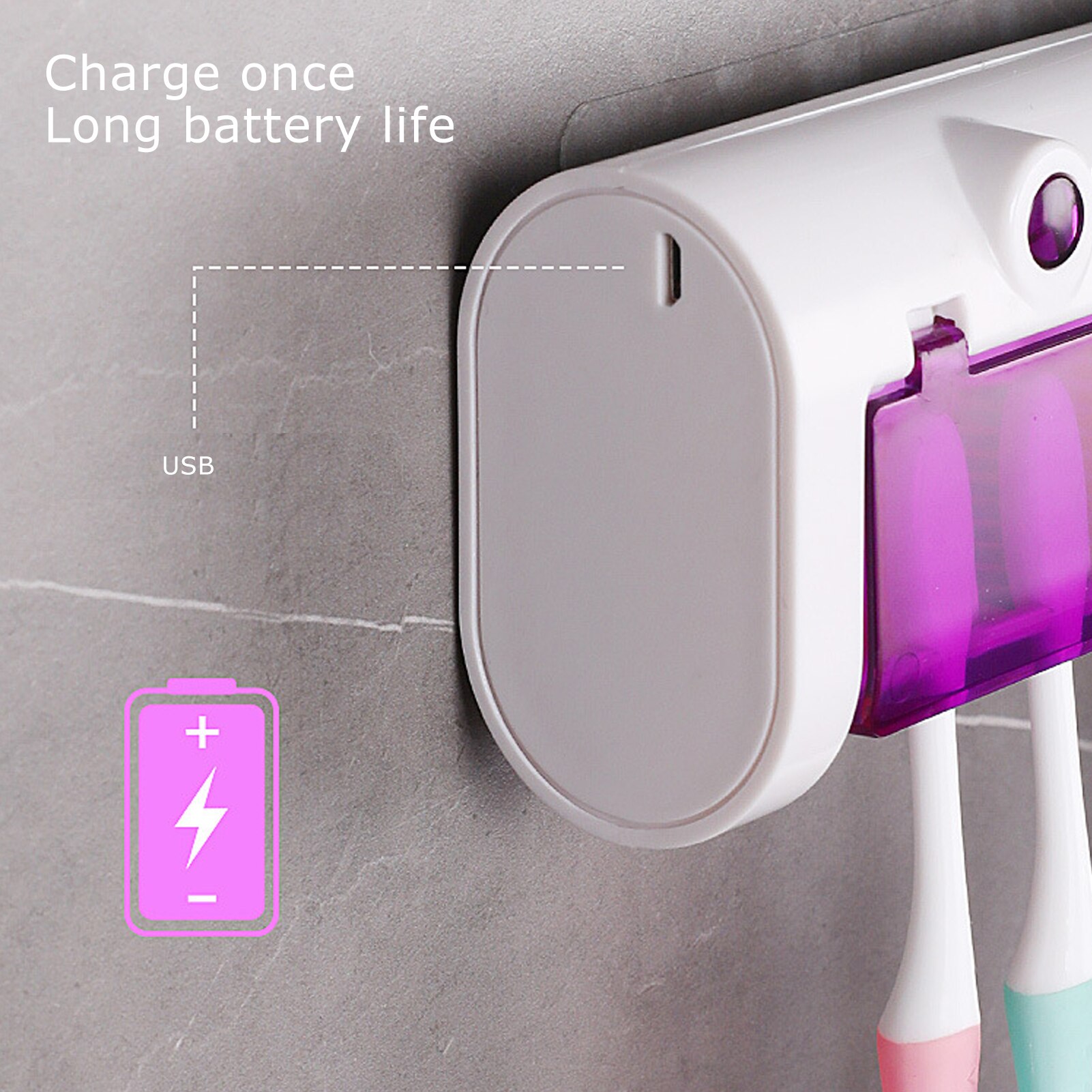 UVC Toothbrush Holder Sanitizer Automatic Toothpaste Squeezer Dispenser Wall Mount Rack Cleaning Organizer for Home Bathroom