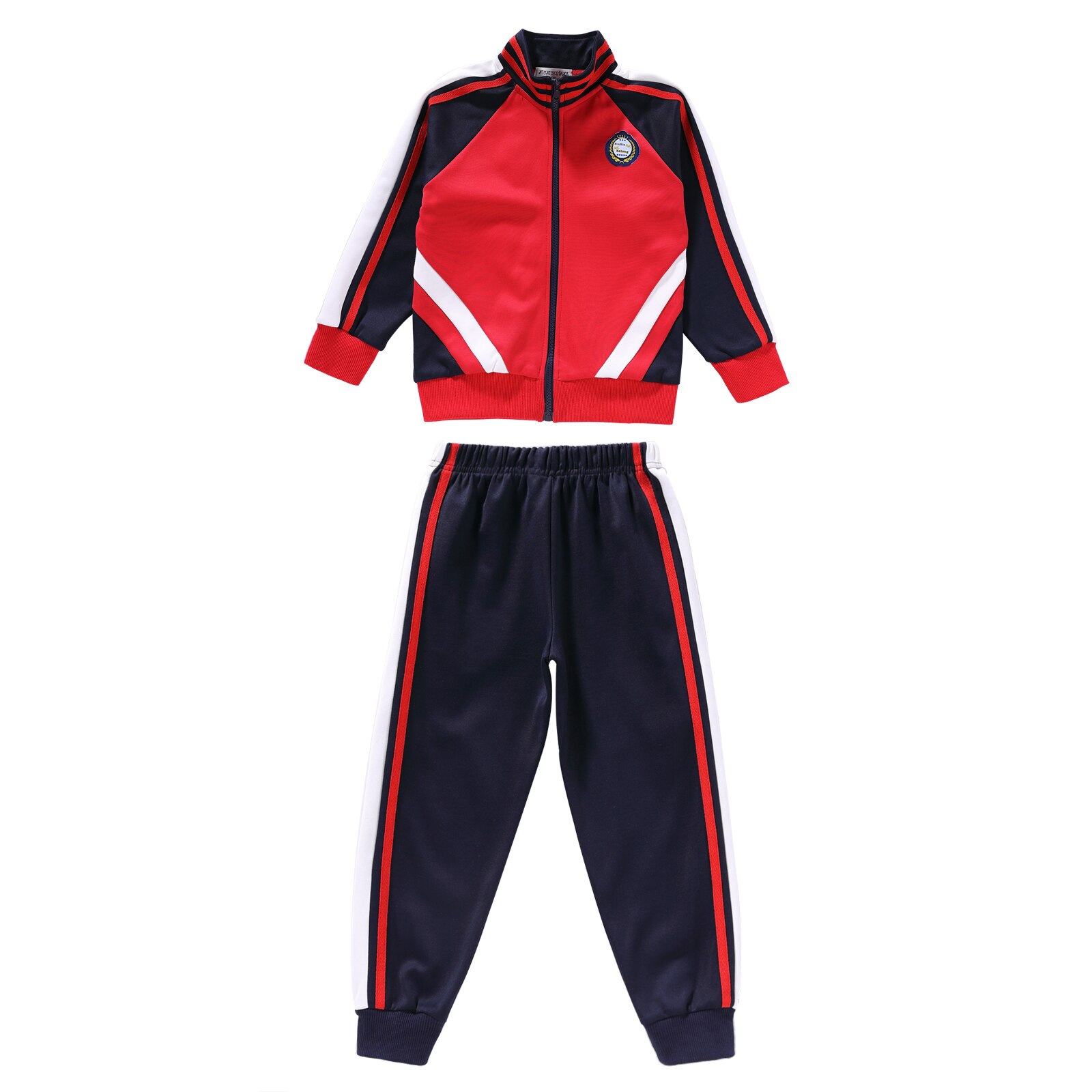 2Pcs Kids Boys Girls School Uniform Spring Autumn Sport Suit Windproof Stand Collar Long Sleeves Font Zipper Coat and Pants Sets: 150 / Red