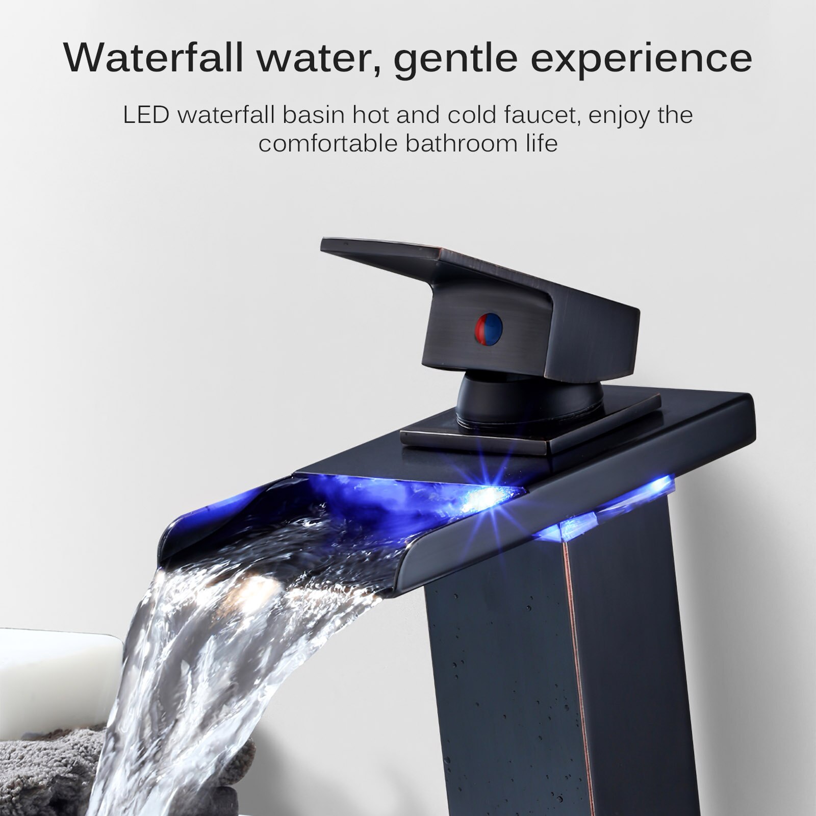 LED Faucet Bathroom Basin Faucet Single Handle Cold Water Mixer Sink Tap RGB Color Change Powered By Water Flow