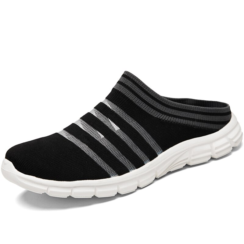 Chaussures d'été hommes sandales sans lacet plage pantoufles hommes baskets sabots hommes maille respirant Sandalias Zapatos Hombre taille 44: Black / 40
