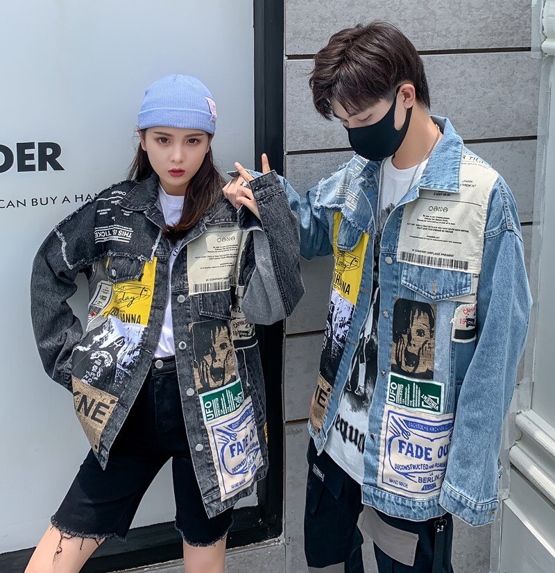 Harajuku Denim Coat Man Loose Hip Hop Single Breasted Lapel Denim Jacket Spring Autumn Couple Clothing