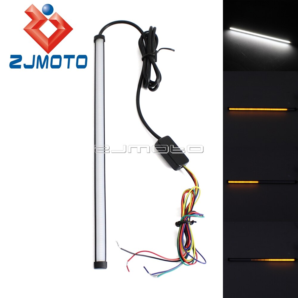 Bande lumineuse intégrée universelle pour motos LED, clignotants séquentiels, feux de Stop arrière DRL, 29CM