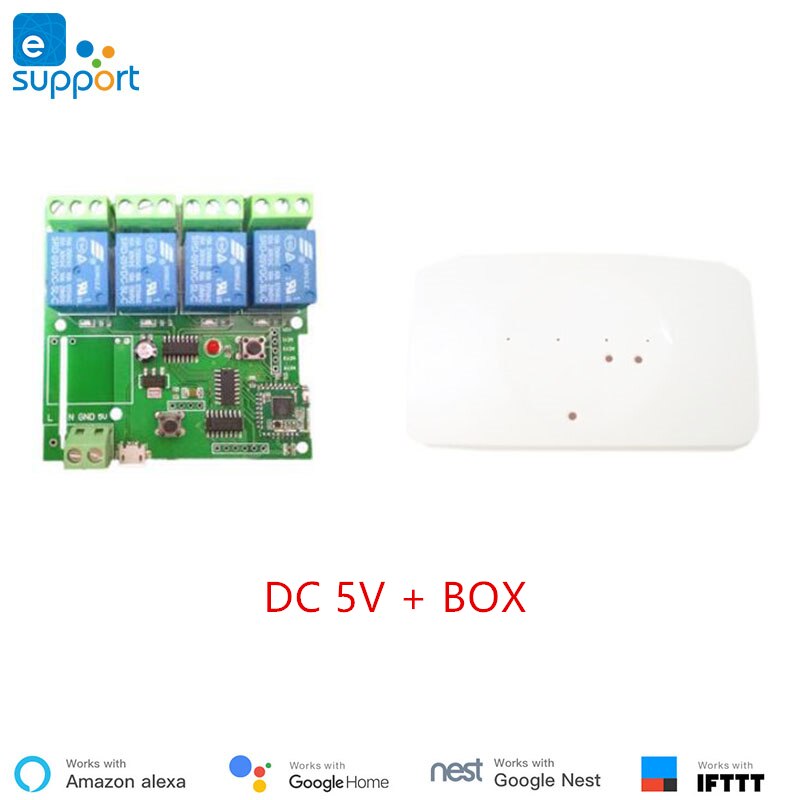 Ewelink smart switch  dc5v ;  dc 7v-32v ;  ac90v-250v ; 4 -kanals interlocking/inching/selvlåsende wifi switch til gør-det-selv smarte hjem: Dc 5v