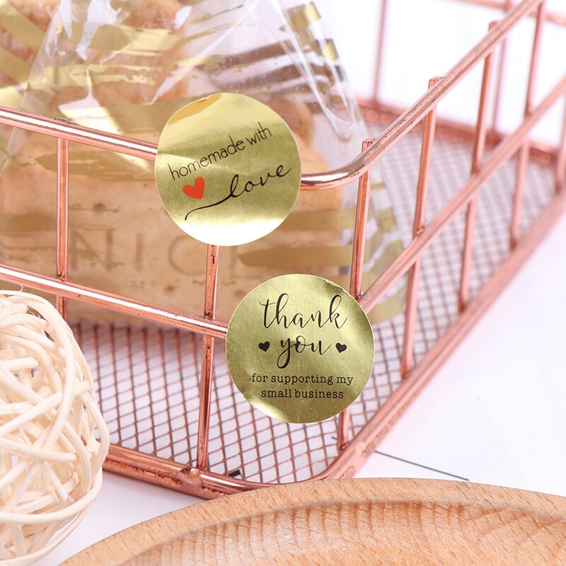 500pc Thank You For Supporting My Business Kraft Stickers With Gold Foil Round Labels Sticker For Shop Handmade Sticker 2.5cm