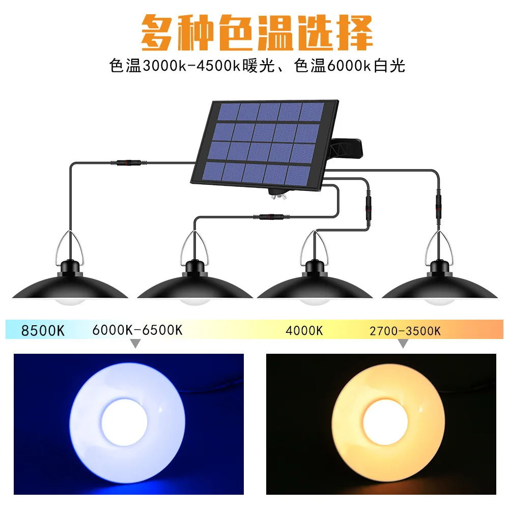 Luz colgante Solar de doble cabeza con control remoto para exteriores, lámpara Solar de interior con línea de 3m, iluminación Solar para Camping, jardín y patio
