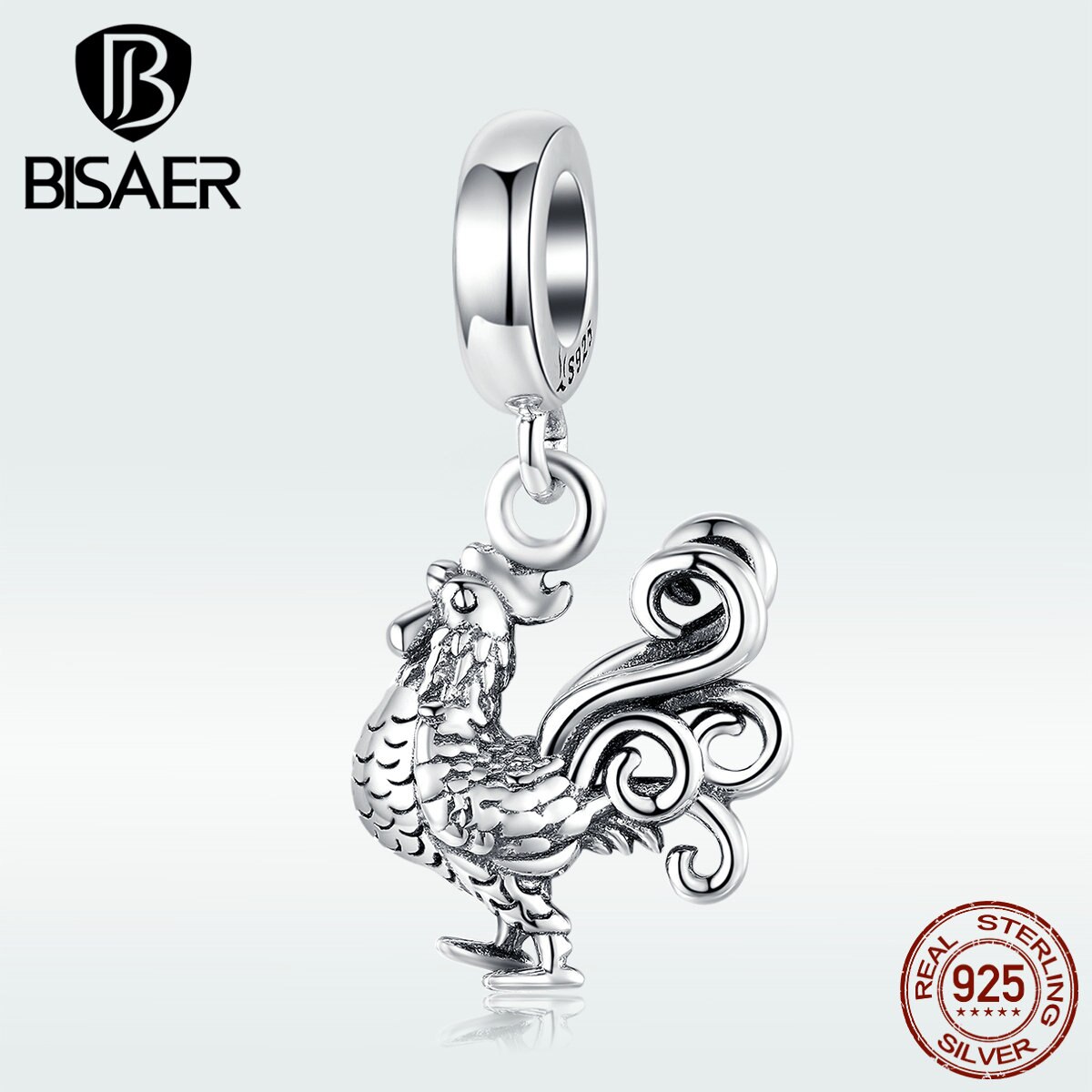 Rooster BISAER 925 Sterling Silver Brave Rooster Cock Animal Beads Charms fit Women Bracelets DIY Silver 925 Jewelry ECC1337