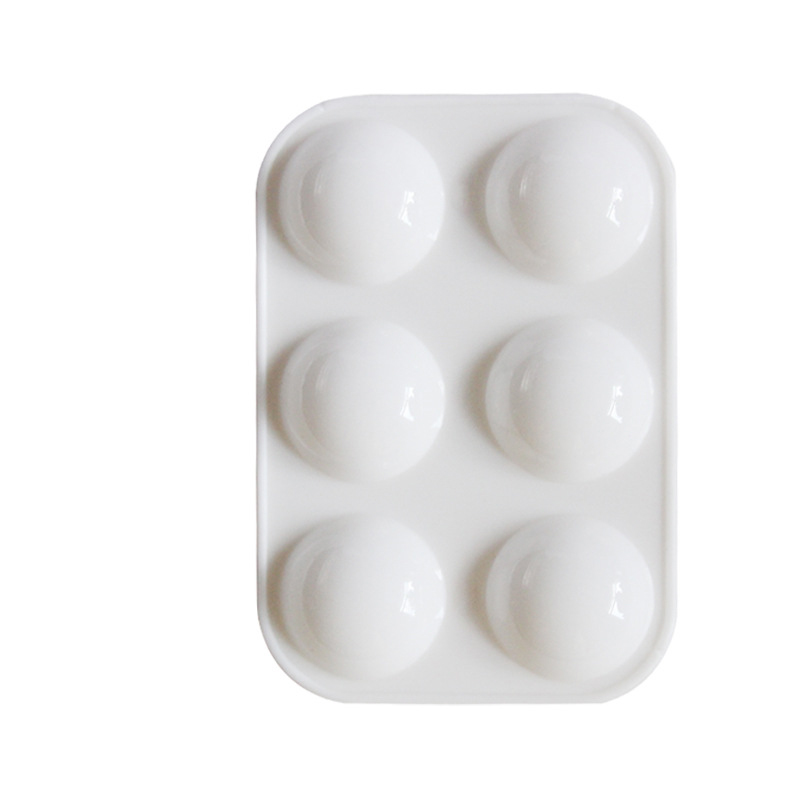 Paleta de pintura de arte rectangular para niños, de plástico de material pp 6 agujeros, color blanco grueso, suministros de colores simples, pintura básica, 1 ud.