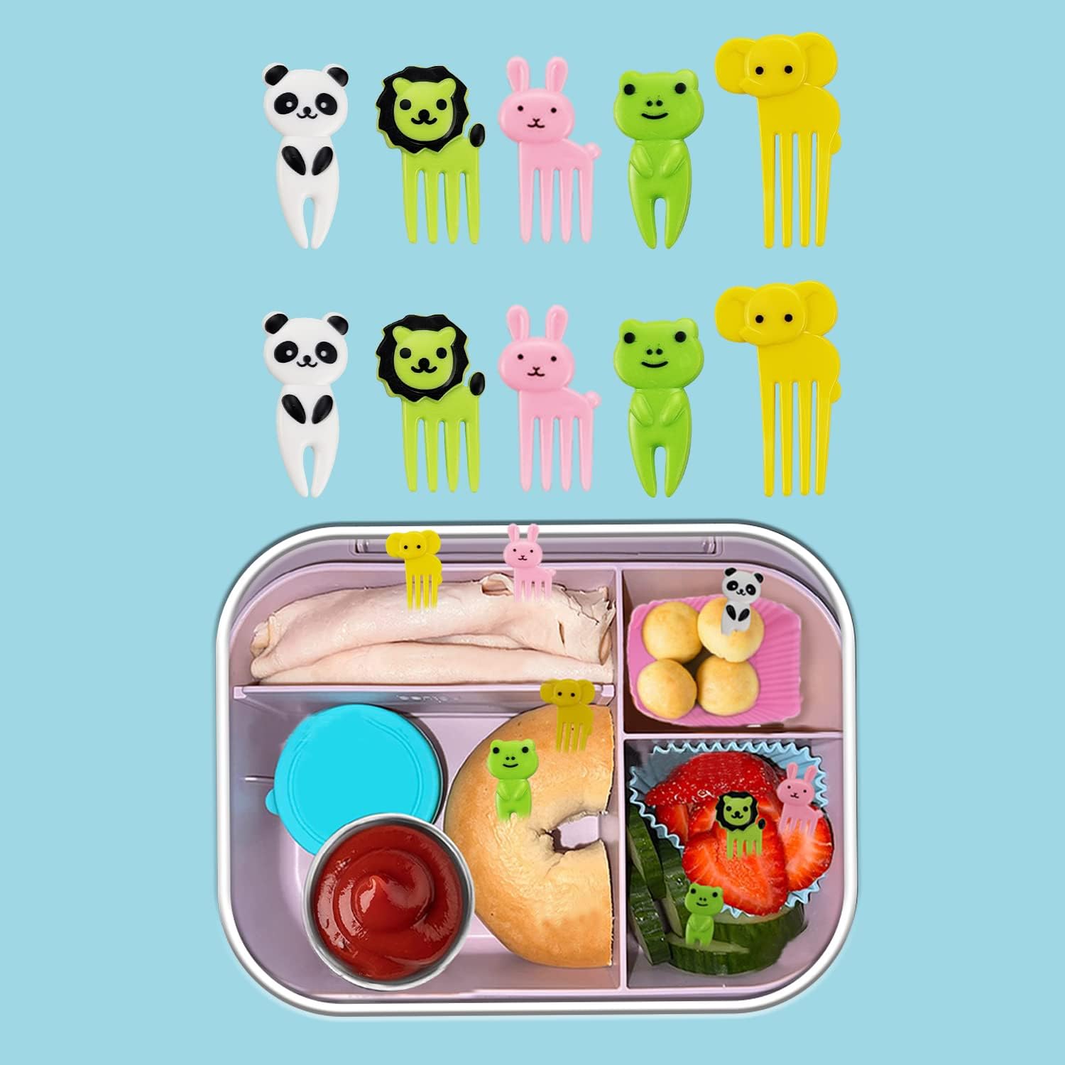 Juego de accesorios para fiambrera Bento escolar para niños con divisores de fiambrera de silicona/horquillas pequeñas para fruta, selecciones de comida/forro de silicona para magdalenas