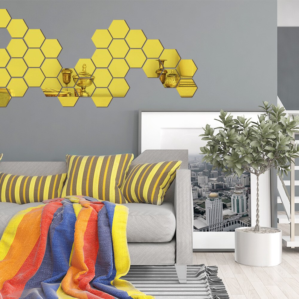12 pièces/ensemble bricolage 3D miroir autocollant mural hexagone décor à la maison miroir décor autocollants Art mur chambre décoration auto-adhésif autocollants