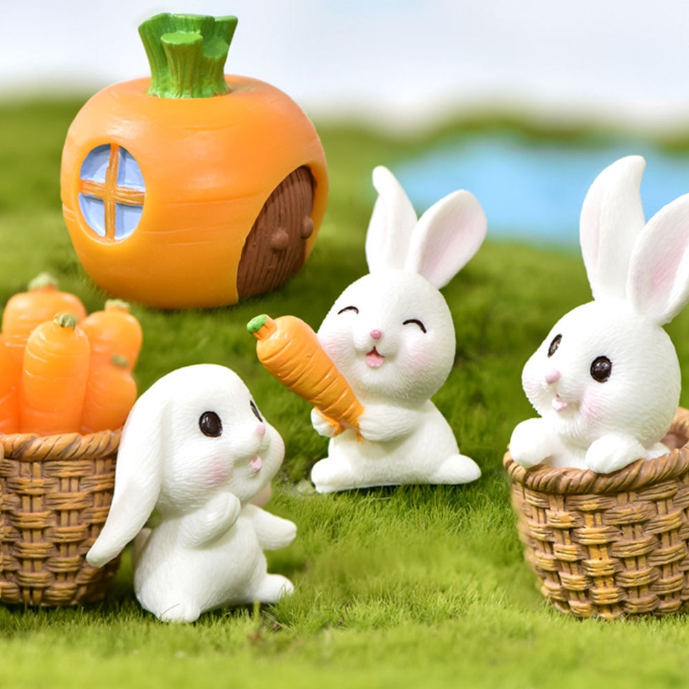 Mignon Animal dessin animé lapin carotte résine jardinage plante accessoires Micro paysage ornements jardin décoration