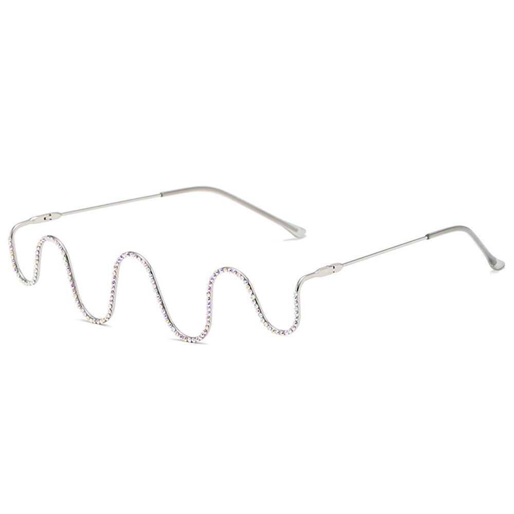 Crystal Diamond Sunglasses Frames Women Wave Frames Eyeglasses For Men Eyewear Decoration Half Frame Glasses: C4SilverDiamond