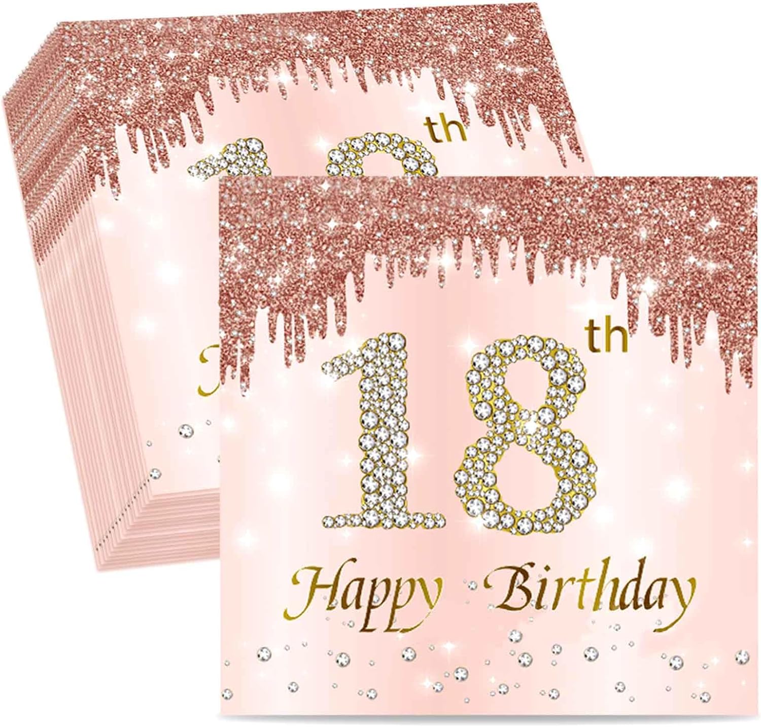 20Pcs Birthday Napkins 18th 30th 40th 50th 60th Rose Gold Pink Birthday Women Paper Tissues Birthday Party Anniversary Decorat