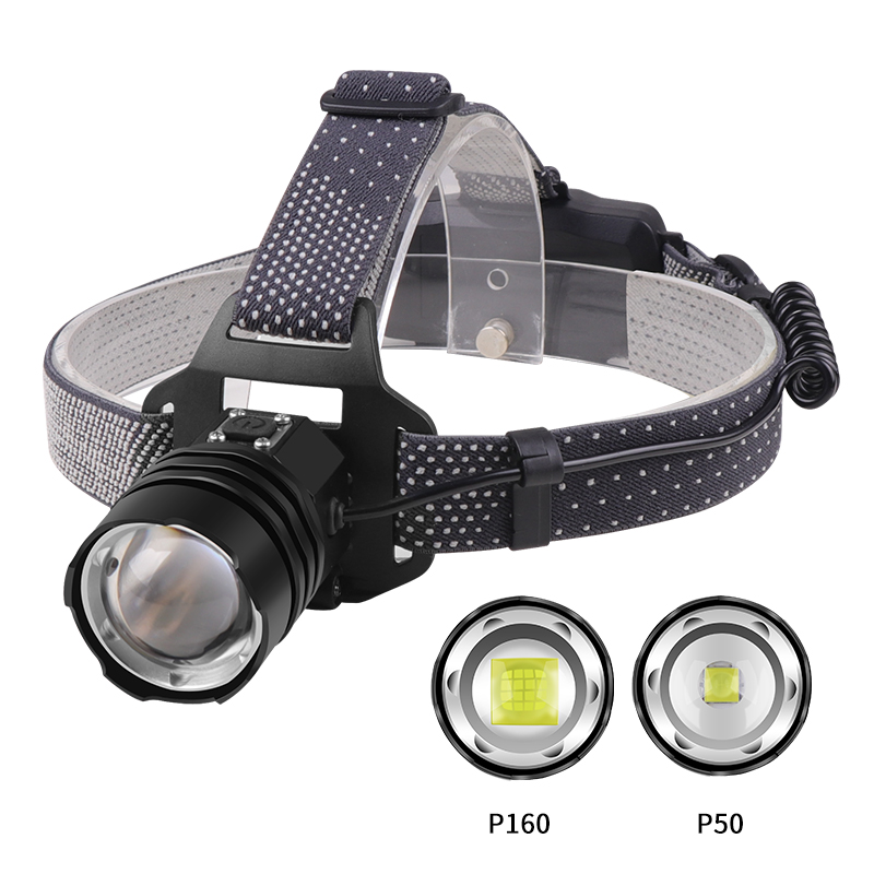 500000 lumen xhp 160 ledet kraftig hodelykt zoombar hodelykt lampe lommelykt 18650 batterier vanntett til camping hodelykt
