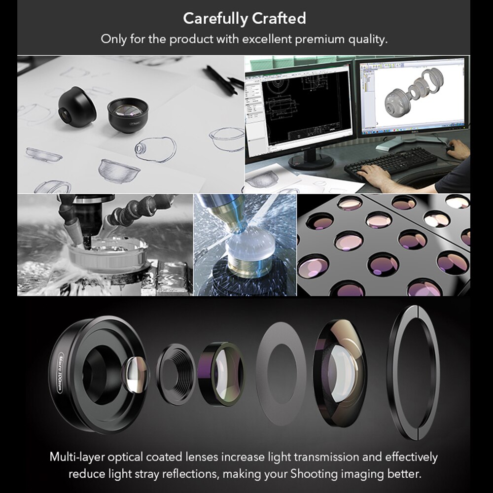 APEXEL APL-HB100mm Universal Smartphone Macro Lens 4K HD Phone Camera Lens No Distortion Blurry Background Compatible for iPhone