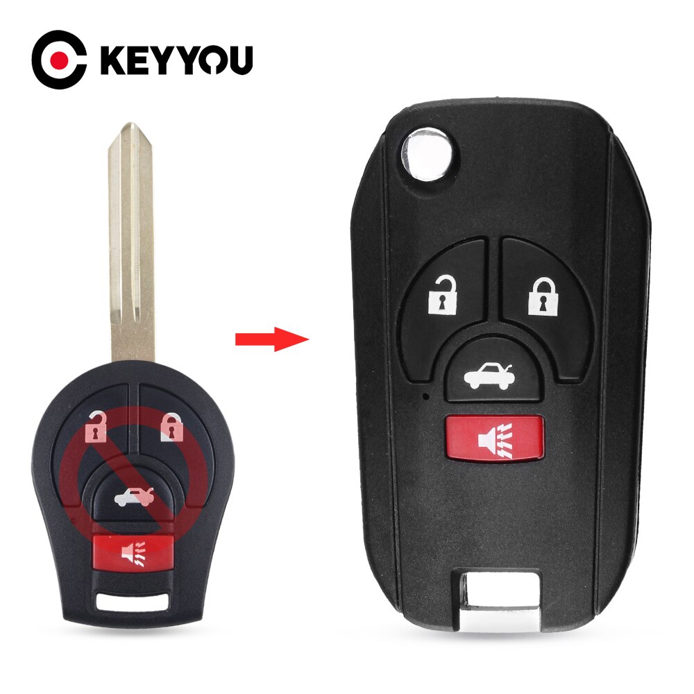 KEYYOU 4 Buttons Uncut Blank Remote Flip Folding Key Shell Case Fob for Nissan Altima Maxima Sentra Versa