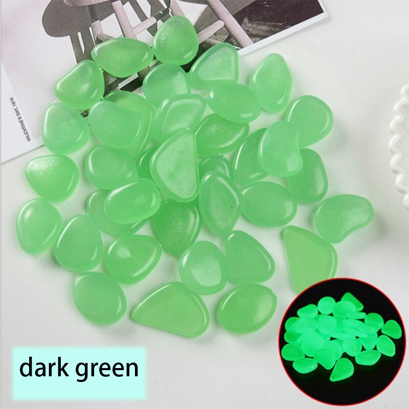 50/100pcs Glow in the Dark Garden Pebbles Glow Stones Rocks for Walkways Patio Lawn Garden Yard Fish tank Decor Luminous Stones: 100pcs / dark green